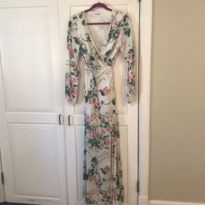 Flowy spring floral maxi wrap dress-wedding, party